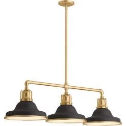 Hauksbee 3-Light Black with Brass Trim Linear Chandelier by KOHLER