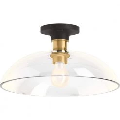 Tone 1 Light Flush Mount with Domed Glass Shade, Black with Brass Trim by KOHLER