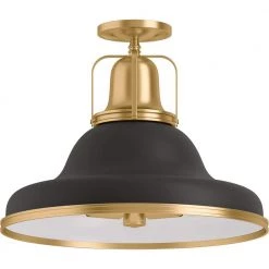 Hauksbee 18 in. 3-Light Black with Brass Trim Semi-Flush Mount by KOHLER