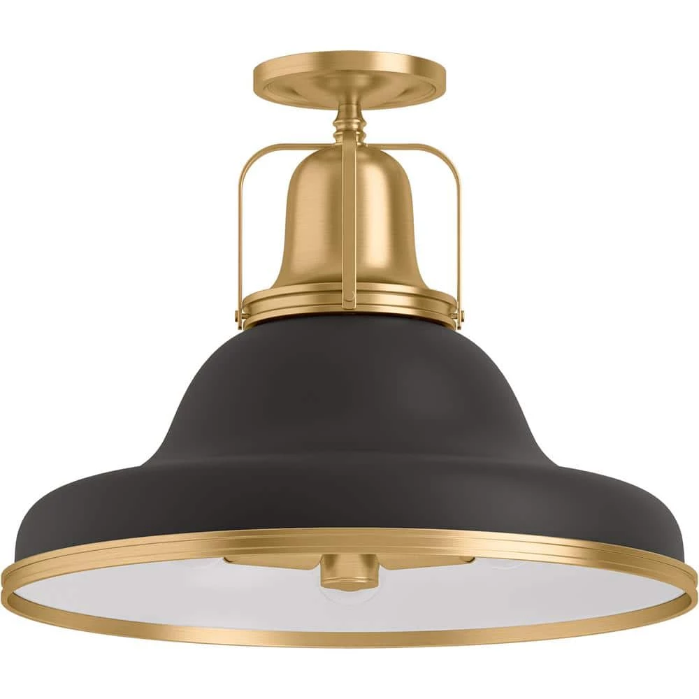 Hauksbee 18 in. 3-Light Black with Brass Trim Semi-Flush Mount by KOHLER 1 Hauksbee 18 in. 3-Light Black with Brass Trim Semi-Flush Mount by KOHLER