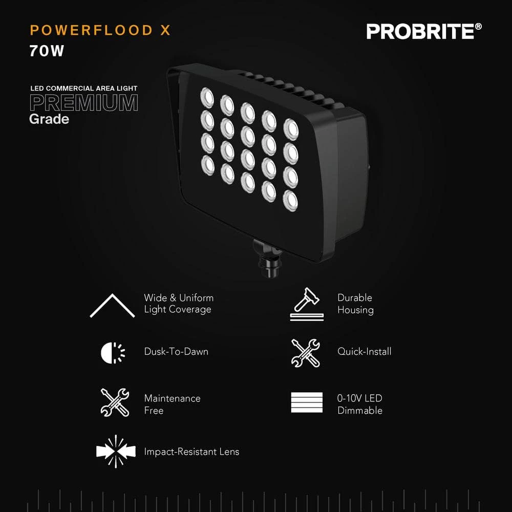 70-Watt Bronze Outdoor Integrated LED Commercial Flood Light, 8000 Lumens by PROBRITE 3 70-Watt Bronze Outdoor Integrated LED Commercial Flood Light, 8000 Lumens by PROBRITE - Image 3