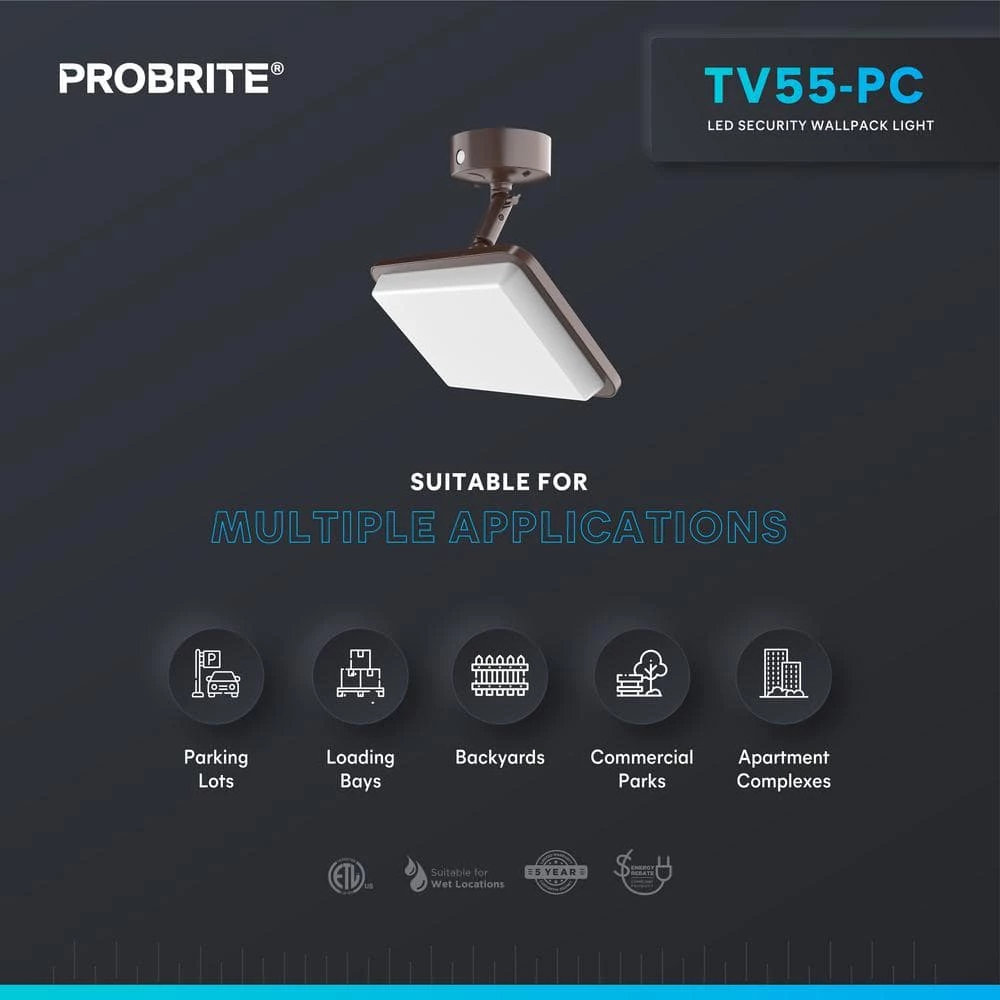 400-Watt Equivalent 60-Degree Bronze Dusk to Dawn Outdoor Integrated LED Large Flood Light, 4000K by PROBRITE 5 400-Watt Equivalent 60-Degree Bronze Dusk to Dawn Outdoor Integrated LED Large Flood Light, 4000K by PROBRITE - Image 5