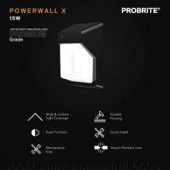 Powerwall 100-Watt Equivalent Integrated LED Bronze Outdoor Wall Pack, 1500 Lumens, Commercial Over Door Light (2-Pack) by PROBRITE -KOHLER Sale Store bronze probrite wall pack lights prwx15 v pc 4k bz 2pk 40 1000