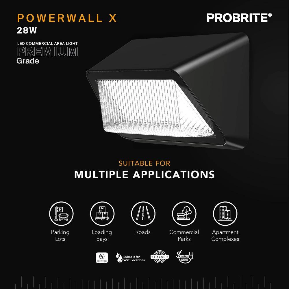 Powerwall 250 -Watt Equivalent Integrated LED Bronze Outdoor Wall Pack, 3500 Lumens, Commercial Refractor Light (2-Pack) by PROBRITE 4 Powerwall 250 -Watt Equivalent Integrated LED Bronze Outdoor Wall Pack, 3500 Lumens, Commercial Refractor Light (2-Pack) by PROBRITE - Image 4