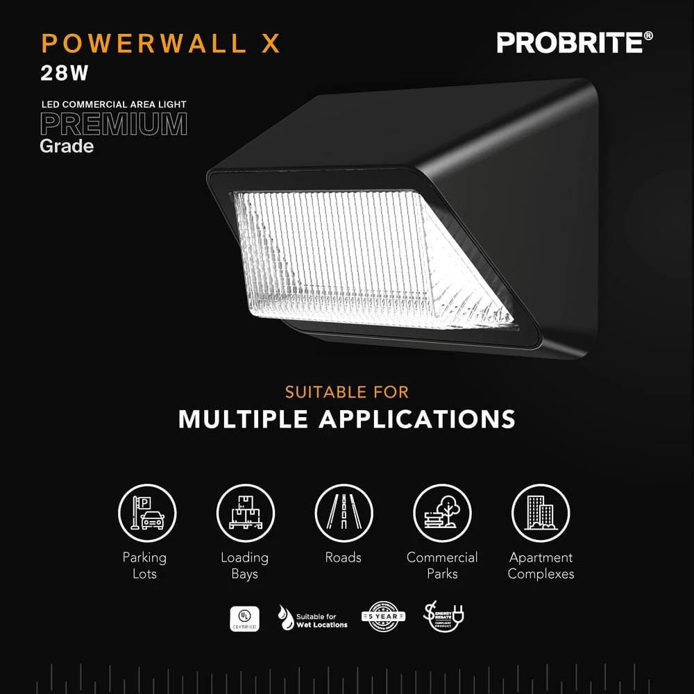 Powerwall 250-Watt Equivalent Integrated LED Bronze Outdoor Wall Pack, 3500 Lumens, Commercial Refractor Light (4-Pack) by PROBRITE 4 Powerwall 250-Watt Equivalent Integrated LED Bronze Outdoor Wall Pack, 3500 Lumens, Commercial Refractor Light (4-Pack) by PROBRITE - Image 4