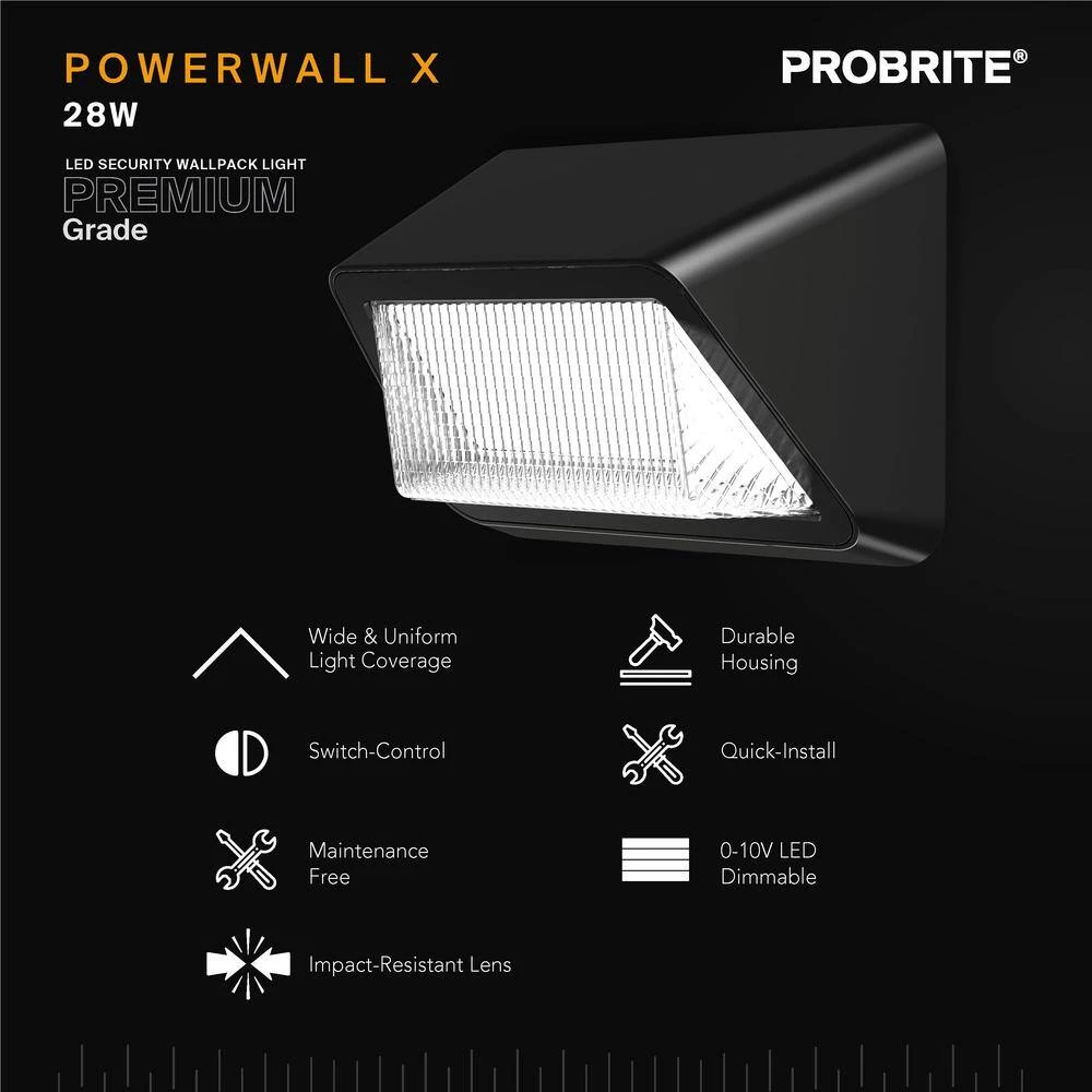 Powerwall 250-Watt Equivalent Integrated LED Bronze Outdoor Wall Pack, 3500 Lumens, Commercial Refractor Light (4-Pack) by PROBRITE 3 Powerwall 250-Watt Equivalent Integrated LED Bronze Outdoor Wall Pack, 3500 Lumens, Commercial Refractor Light (4-Pack) by PROBRITE - Image 3