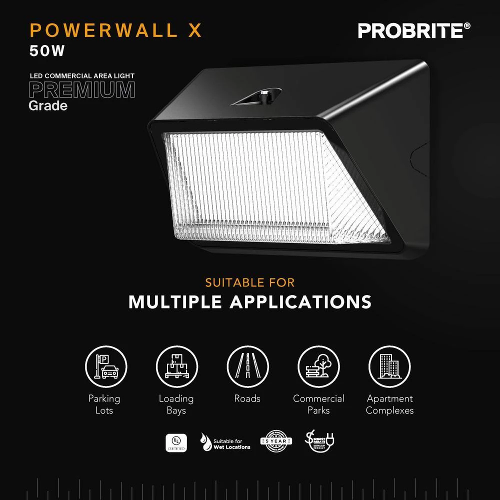 Powerwall 450-Watt Equivalent Integrated LED Bronze Outdoor Wall Pack, 6500 Lumens, Commercial Refractor Light (2-Pack) by PROBRITE 4 Powerwall 450-Watt Equivalent Integrated LED Bronze Outdoor Wall Pack, 6500 Lumens, Commercial Refractor Light (2-Pack) by PROBRITE - Image 4