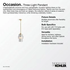 Occasion 3-Light Brushed Moderne Brass Shaded Pendant Light by KOHLER -KOHLER Sale Store brushed moderne brass kohler chandeliers 31781 pe03 2gl 4f 1000