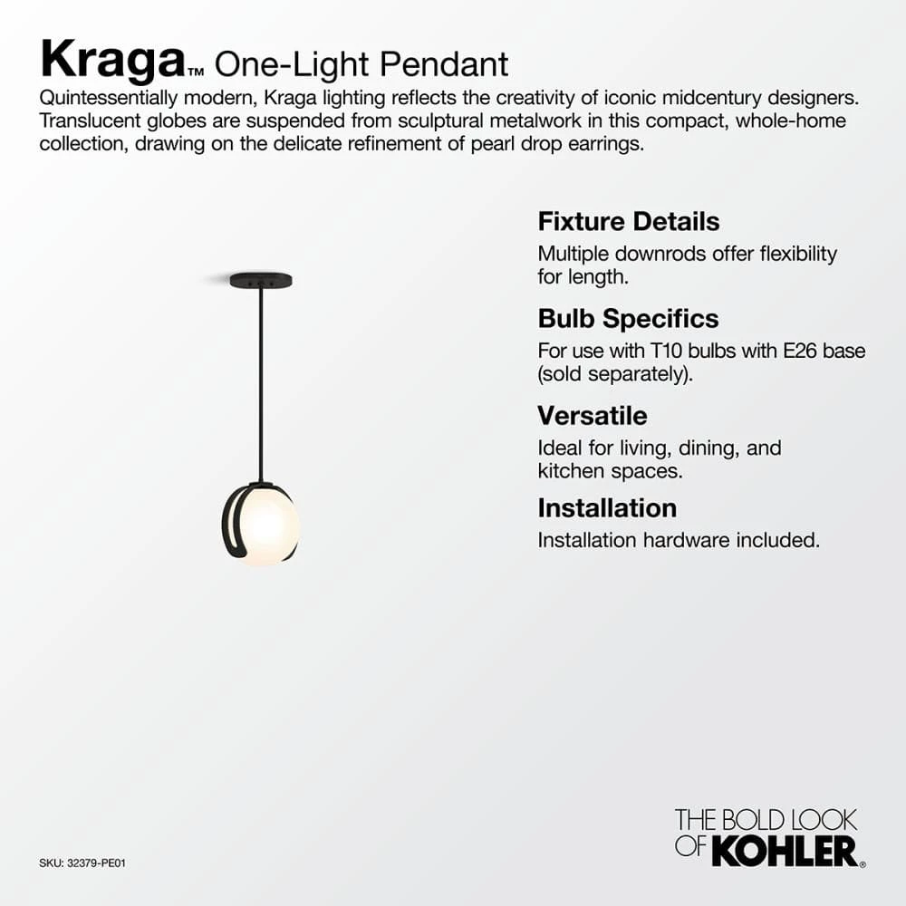 Kraga 1-Light Matte Black Shaded Pendant Light by KOHLER 3 Kraga 1-Light Matte Black Shaded Pendant Light by KOHLER - Image 3