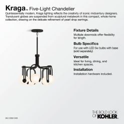 Kraga 5-Light Matte Black Chandelier by KOHLER -KOHLER Sale Store matte black kohler chandeliers 32382 ch05 bll 4f 1000