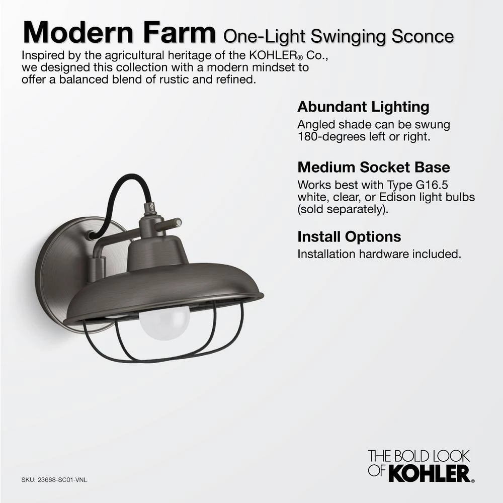 Modern Farm 1-Light Matte White Swinging Sconce by KOHLER 6 Modern Farm 1-Light Matte White Swinging Sconce by KOHLER - Image 6