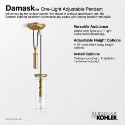Damask 1-Light Adjustable Moderne Brushed Gold Pendant by KOHLER -KOHLER Sale Store modern brushed gold kohler chandeliers 23340 pe01 bgl 31 1000
