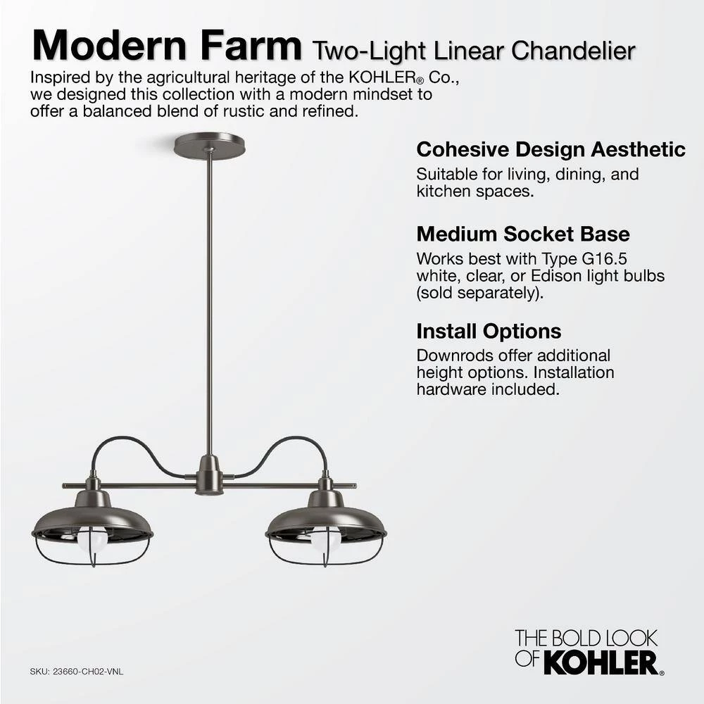 Modern Farm XL 2-Light Modern Brushed Gold Chandelier by KOHLER 4 Modern Farm XL 2-Light Modern Brushed Gold Chandelier by KOHLER - Image 4
