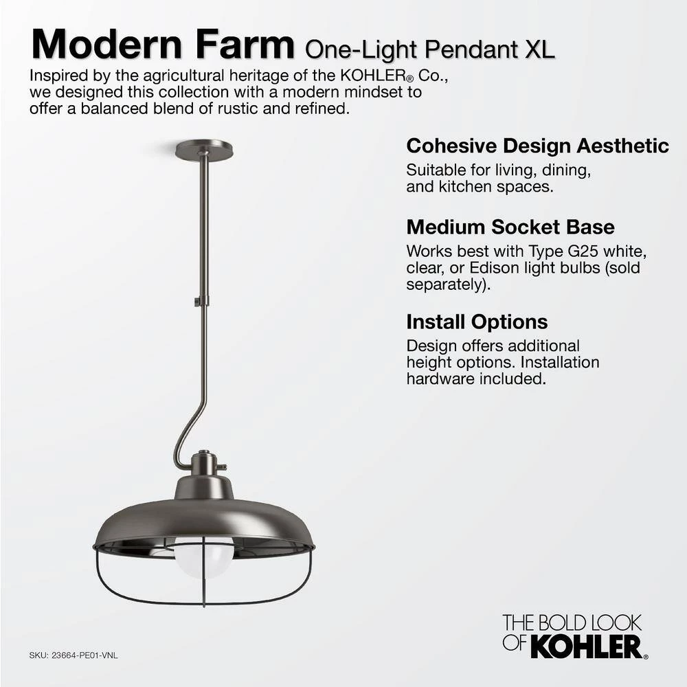 Moderne Farm XL 1-Light Moderne Brushed Gold Pendant by KOHLER 3 Moderne Farm XL 1-Light Moderne Brushed Gold Pendant by KOHLER - Image 3