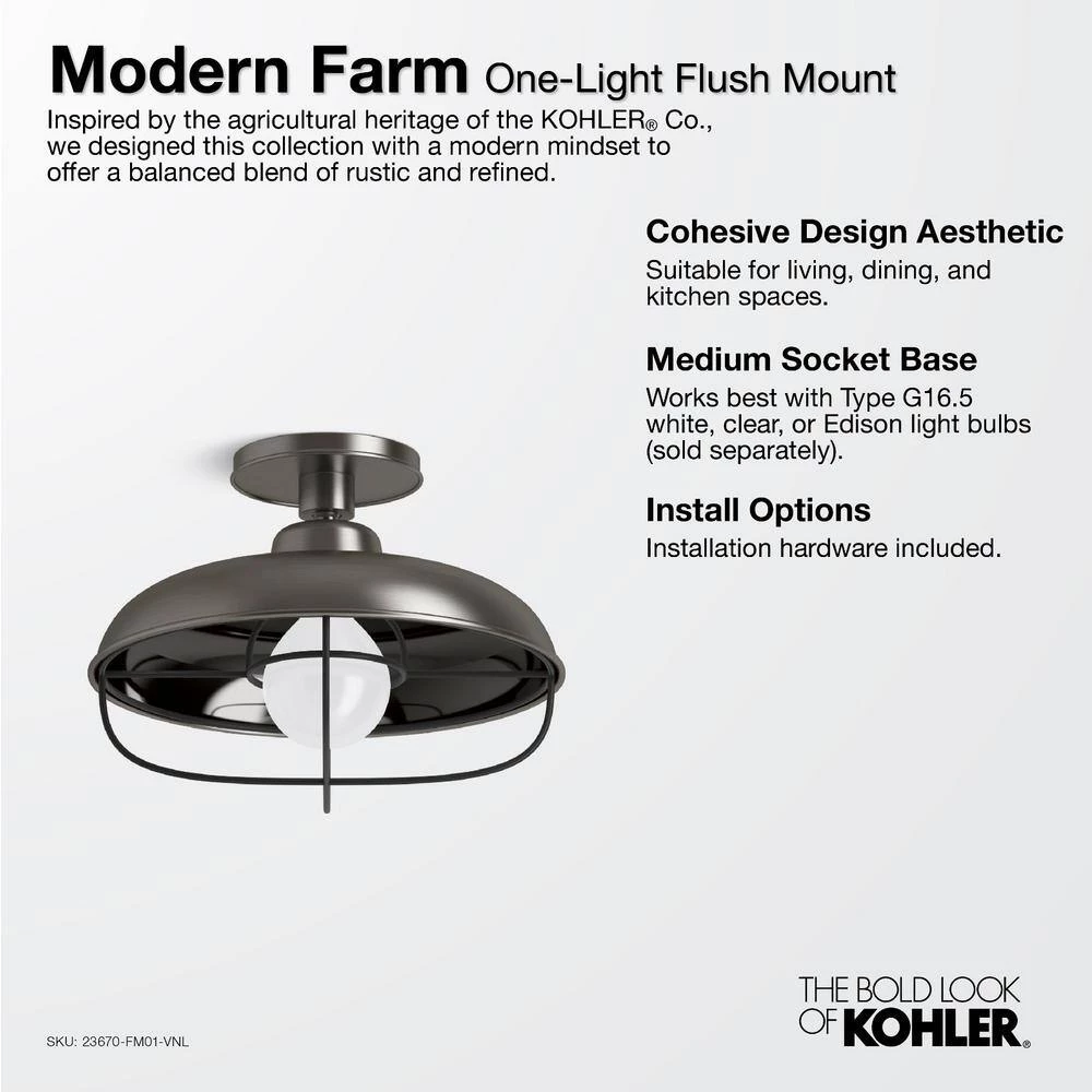Moderne Farm 12 in. 1-Light Moderne Brushed Gold Flush Mount by KOHLER 4 Moderne Farm 12 in. 1-Light Moderne Brushed Gold Flush Mount by KOHLER - Image 4