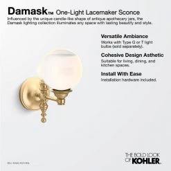 Damask 1-Light Modern Brushed Gold Lacemaker Sconce by KOHLER -KOHLER Sale Store modern brushed gold kohler vanity lighting k 22546 sc01 bgl 31 1000
