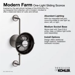 Moderne Farm 1-Light Moderne Brushed Gold Sliding Sconce by KOHLER -KOHLER Sale Store modern brushed gold kohler vanity lighting k 23667 sc01 bgl c3 1000