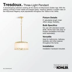 Tresdoux 3-Light Polished Brass Shaded Pendant Light by KOHLER -KOHLER Sale Store polished brass kohler chandeliers 27439 pe03 2pl 4f 1000