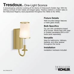 Tresdoux 1-Light Polished Brass Wall Sconce by KOHLER -KOHLER Sale Store polished brass kohler vanity lighting k 27438 sc01 2pl fa 1000