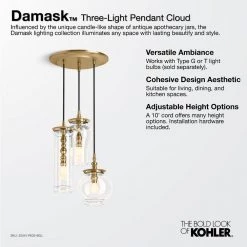 Damask 3-Light Polished Chrome Pendant by KOHLER -KOHLER Sale Store polished chrome kohler chandeliers k 23341 pe03 cpl 31 1000