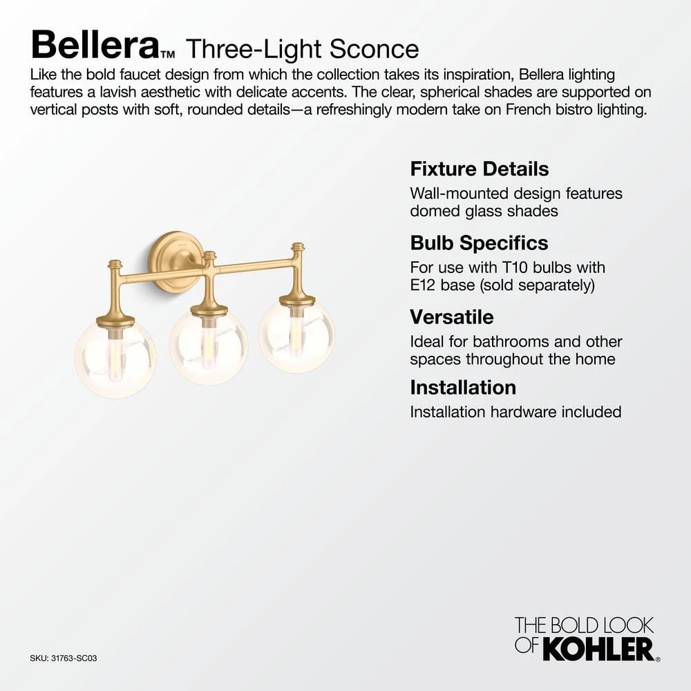 Bellera 3-Light Polished Chrome Wall Sconce by KOHLER 4 Bellera 3-Light Polished Chrome Wall Sconce by KOHLER - Image 4