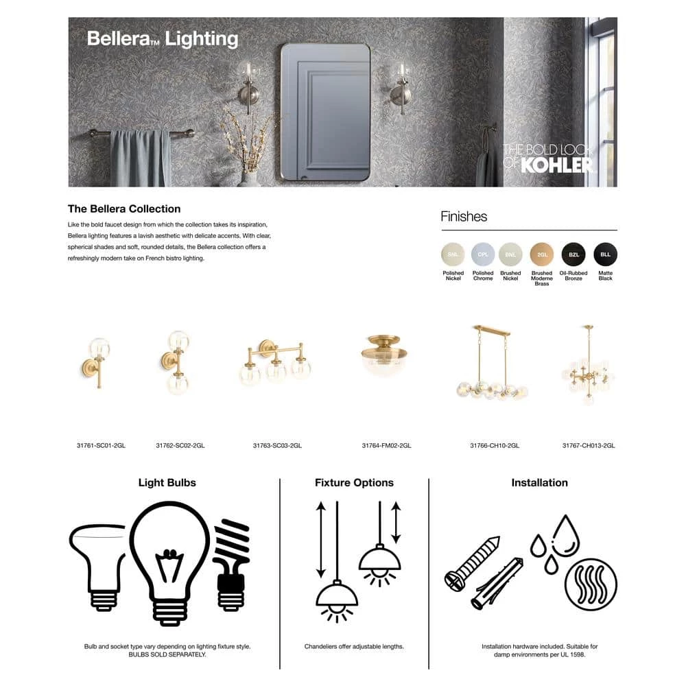 Bellera 3-Light Polished Chrome Wall Sconce by KOHLER 3 Bellera 3-Light Polished Chrome Wall Sconce by KOHLER - Image 3