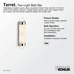 Terret 2-Light Polished Chrome Wall Sconce by KOHLER -KOHLER Sale Store polished chrome kohler vanity lighting k 27752 sc02 cpl 4f 1000