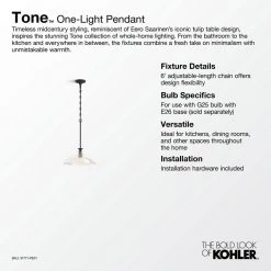 Tone 1 Light Pendant Lighting Fixture for Kitchen Island, Polished Nickel, 6' Adjustable Cord Length by KOHLER -KOHLER Sale Store polished nickel kohler chandeliers 31771 pe01 snl c3 1000
