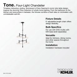 Tone 4 Light Chandelier with Domed Glass Shades, Polished Nickel, 24" Length by KOHLER -KOHLER Sale Store polished nickel kohler chandeliers 31773 ch04 snl c3 1000