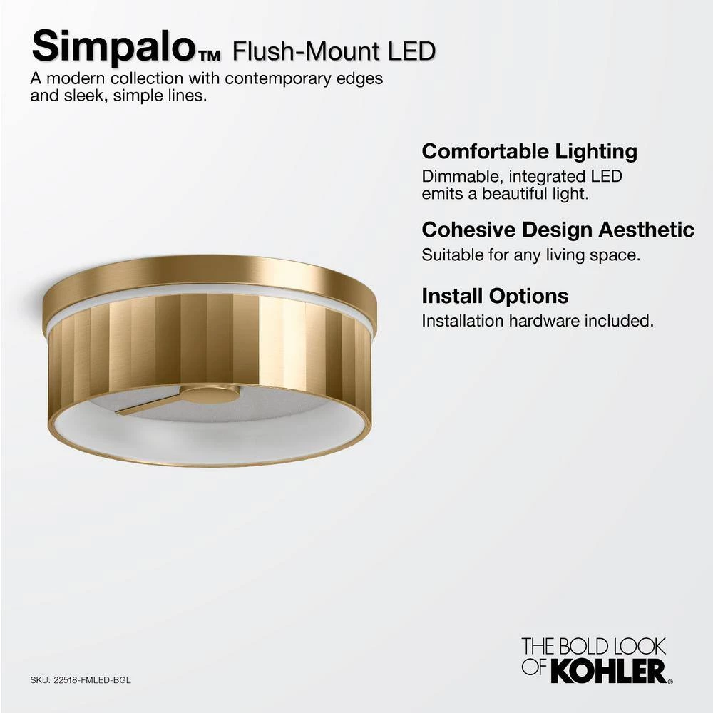 Simpalo 14.875 in. Polished Nickel LED Flush Mount by KOHLER 4 Simpalo 14.875 in. Polished Nickel LED Flush Mount by KOHLER - Image 4