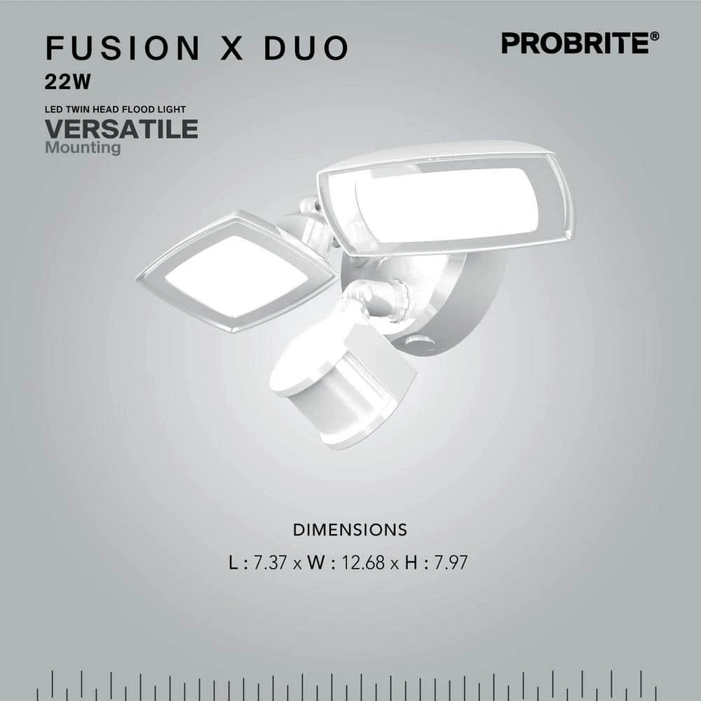 200-Watt Equivalent White Outdoor Integrated LED Flood Light, Twin Head Motion-Activated Flood Light 3000 Lumens by PROBRITE 5 200-Watt Equivalent White Outdoor Integrated LED Flood Light, Twin Head Motion-Activated Flood Light 3000 Lumens by PROBRITE - Image 5