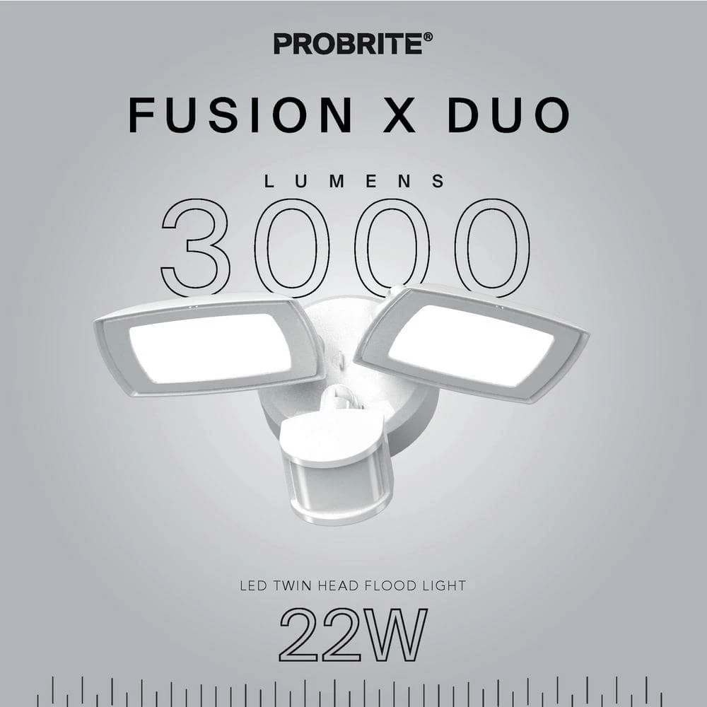 200-Watt Equivalent White Outdoor Integrated LED Flood Light, Twin Head Motion-Activated Flood Light 3000 Lumens by PROBRITE 2 200-Watt Equivalent White Outdoor Integrated LED Flood Light, Twin Head Motion-Activated Flood Light 3000 Lumens by PROBRITE - Image 2