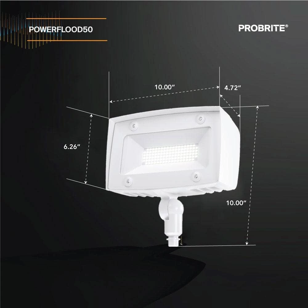 Powerflood 350-Watt Equivalent White Integrated LED Flood Light, 5000 Lumens, Dusk-Dawn Outdoor Security Light (2-Pack) by PROBRITE 3 Powerflood 350-Watt Equivalent White Integrated LED Flood Light, 5000 Lumens, Dusk-Dawn Outdoor Security Light (2-Pack) by PROBRITE - Image 3