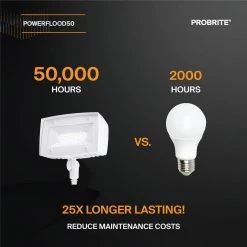 Powerflood 350-Watt Equivalent White Integrated LED Flood Light, 5000 Lumens, Dusk-Dawn Outdoor Security Light (2-Pack) by PROBRITE 10 Powerflood 350-Watt Equivalent White Integrated LED Flood Light, 5000 Lumens, Dusk-Dawn Outdoor Security Light (2-Pack) by PROBRITE -KOHLER Sale Store white probrite flood lights pwrf50 pc 4k wh a0 1000