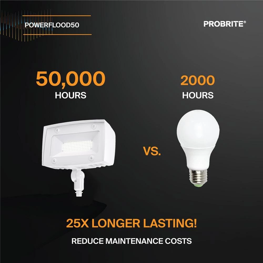 Powerflood 350-Watt Equivalent White Integrated LED Flood Light, 5000 Lumens, Dusk-Dawn Outdoor Security Light (2-Pack) by PROBRITE 4 Powerflood 350-Watt Equivalent White Integrated LED Flood Light, 5000 Lumens, Dusk-Dawn Outdoor Security Light (2-Pack) by PROBRITE - Image 4