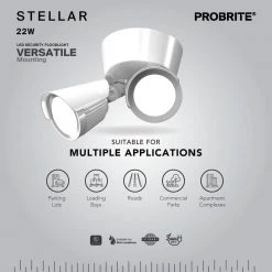 Stellar 150-Watt Equivalent White Outdoor Integrated LED, 2250 Lumens Twin Head 5 CCT Tunable Security Light by PROBRITE -KOHLER Sale Store white probrite flood lights stlr22 pc 5cct wh 1d 1000