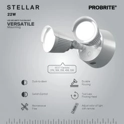 Stellar 150-Watt Equivalent White Outdoor Integrated LED, 2250 Lumens Twin Head 5 CCT Tunable Security Light by PROBRITE -KOHLER Sale Store white probrite flood lights stlr22 pc 5cct wh 40 1000