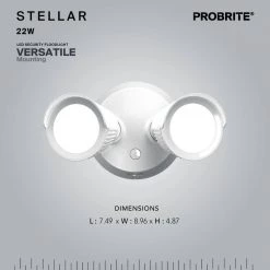 Stellar 150-Watt Equivalent White Outdoor Integrated LED, 2250 Lumens Twin Head 5 CCT Tunable Security Light by PROBRITE -KOHLER Sale Store white probrite flood lights stlr22 pc 5cct wh 66 1000