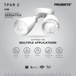 Twin-Head Directional White Outdoor Integrated LED Flood Light for Outdoor Security Lighting with Dusk to Dawn by PROBRITE -KOHLER Sale Store white probrite flood lights tpar2 pc wh 1d 1000