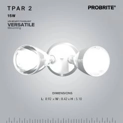 Twin-Head Directional White Outdoor Integrated LED Flood Light for Outdoor Security Lighting with Dusk to Dawn by PROBRITE -KOHLER Sale Store white probrite flood lights tpar2 pc wh 66 1000