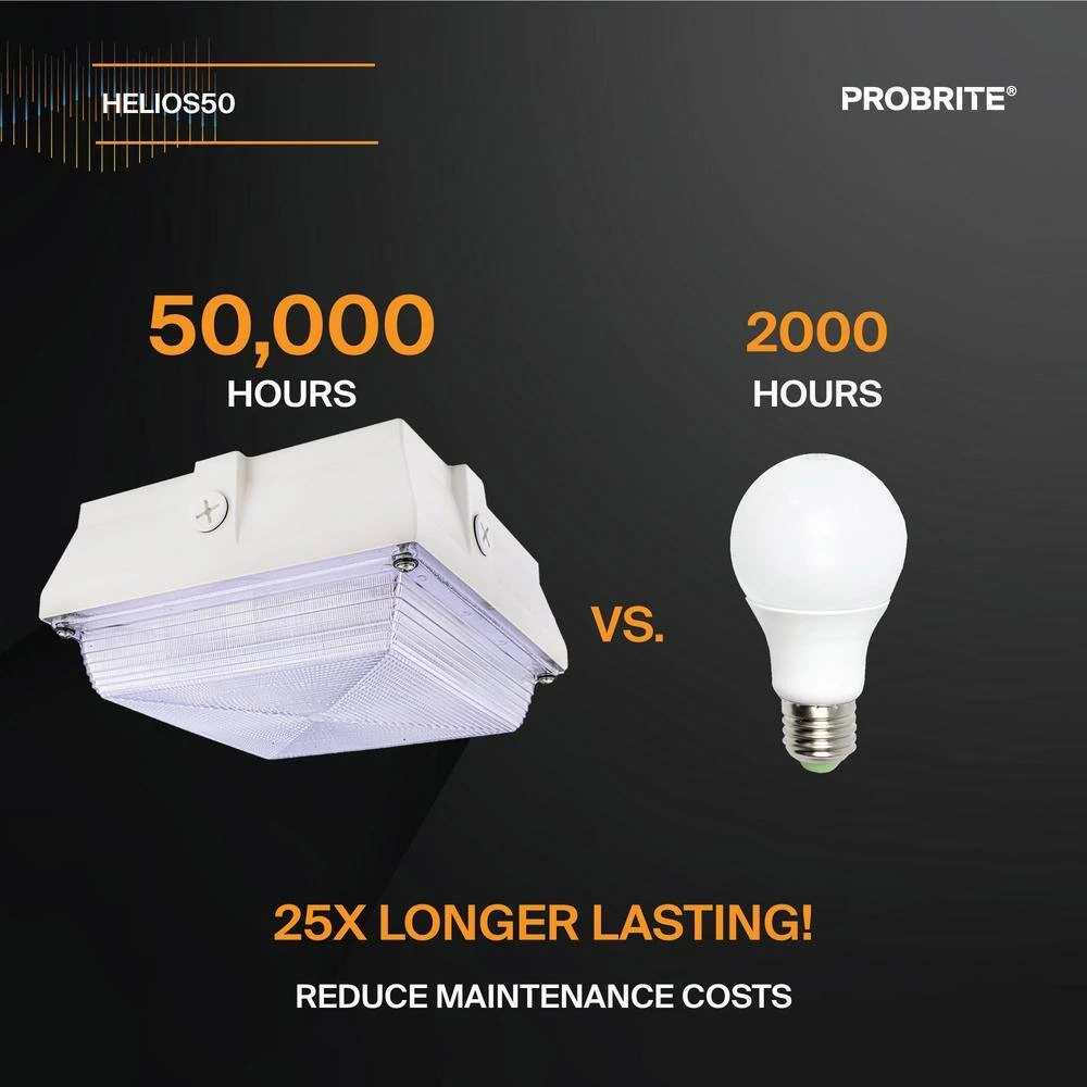 Helios 350-Watt Equivalent White Integrated Outdoor LED Light, 5200 Lumens, Ceiling/Canopy Security Lighting (2-Pack) by PROBRITE 4 Helios 350-Watt Equivalent White Integrated Outdoor LED Light, 5200 Lumens, Ceiling/Canopy Security Lighting (2-Pack) by PROBRITE - Image 4