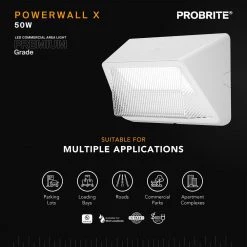 450-Watt Equivalent Integrated LED White Dusk to Dawn Commercial Refractor Wall Pack Light, 4000K by PROBRITE -KOHLER Sale Store white probrite wall pack lights prwx50 h pc 4k wh 1d 1000