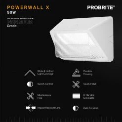 450-Watt Equivalent Integrated LED White Dusk to Dawn Commercial Refractor Wall Pack Light, 4000K by PROBRITE -KOHLER Sale Store white probrite wall pack lights prwx50 h pc 4k wh 40 1000